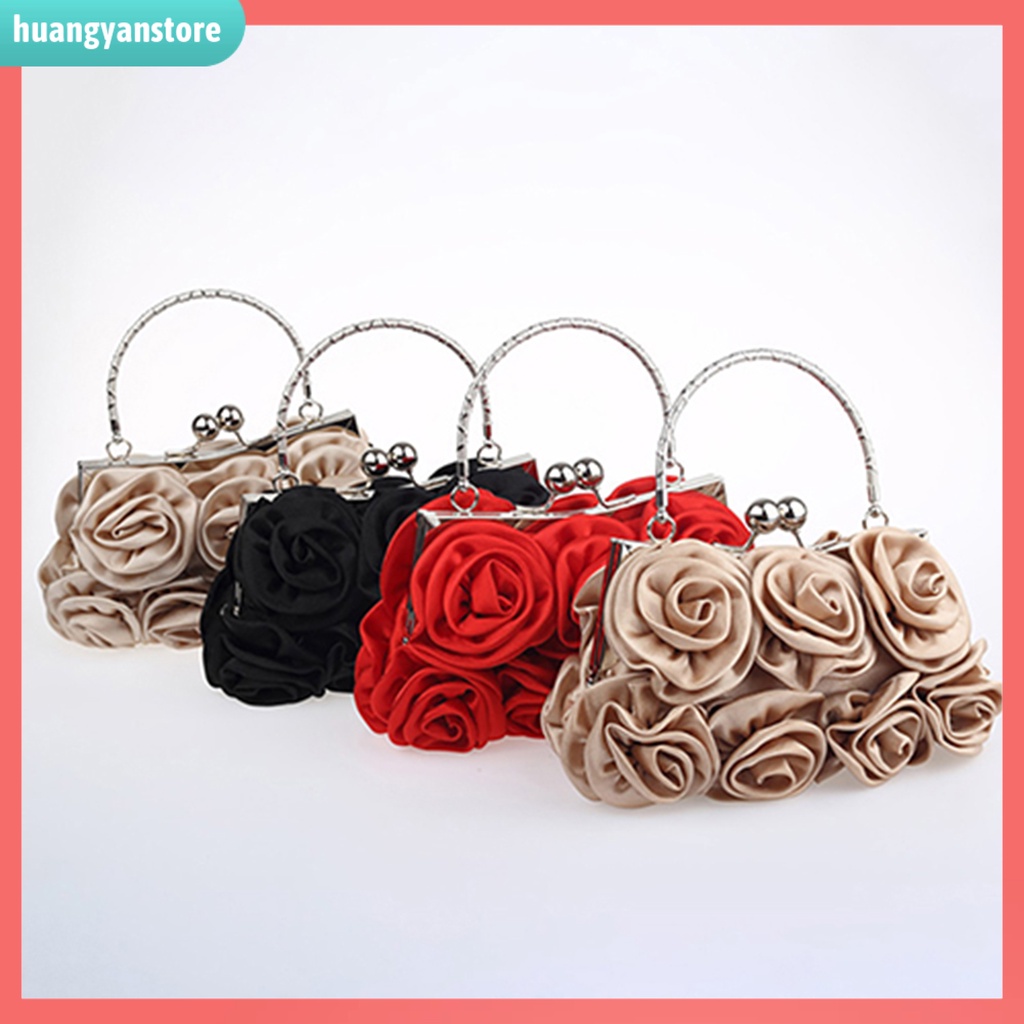 HY/ Túi cầm tay phối họa tiết hoa hồng thời trang dành cho nữ