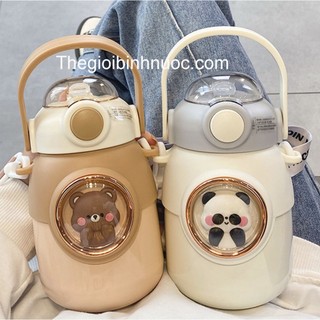 Bình giữ nhiệt inox 316 700ml thỏ gấu kèm dây đeo b503