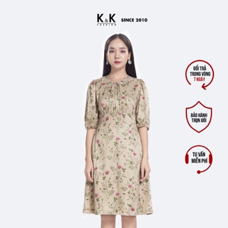 Đầm Xòe Hoa Tay Lỡ Nhấn Eo Cao K&K Fashion KK119-24 Chất Liệu Lụa