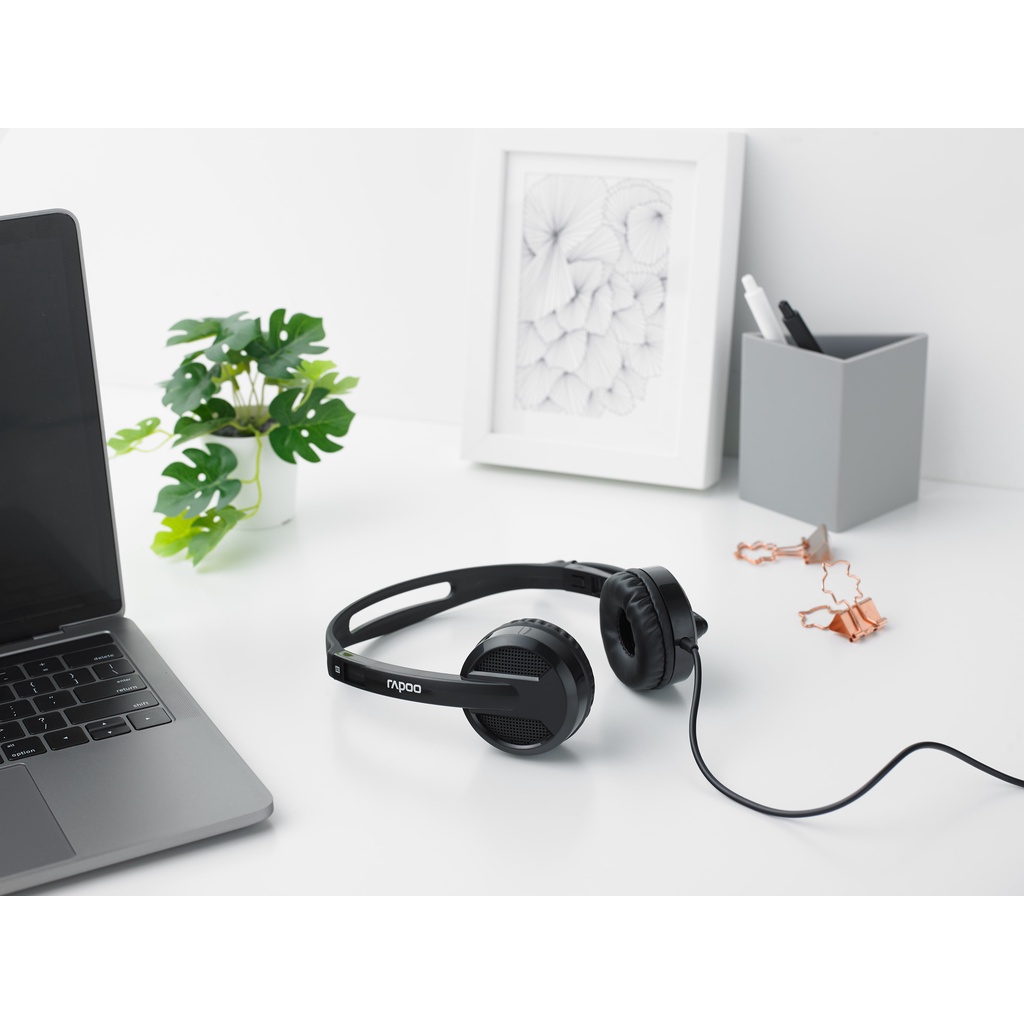 Tai nghe có dây kèm mic H100 H120 Rapoo siêu bền giảm tiếng ồn jack 3.5 và kết nối USB Bexal RP09