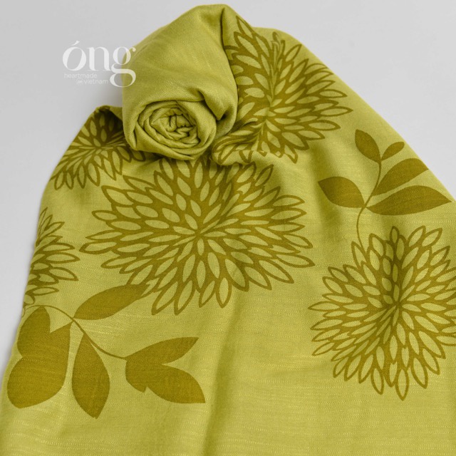 Khăn choàng lụa tơ tằm in họa tiết hoa đào chân khăn -70*180cm - 50% Silk 50% Linen - Óng Silk - Mềm mịn, thoáng nhẹ