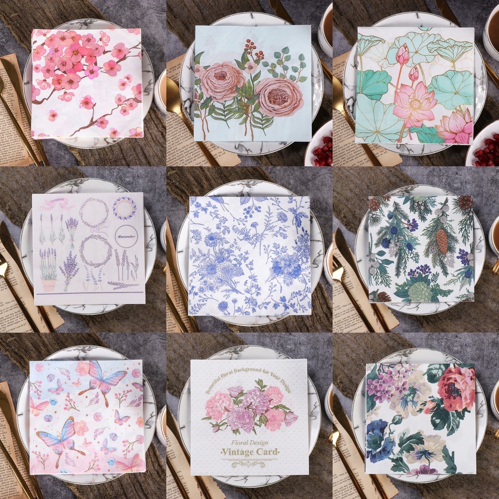 Set 20 Tấm Khăn Giấy 42 Kiểu Màu Sắc Cổ Điển Dùng Để Trang Trí Nhà Hàng / Tiệc Tùng