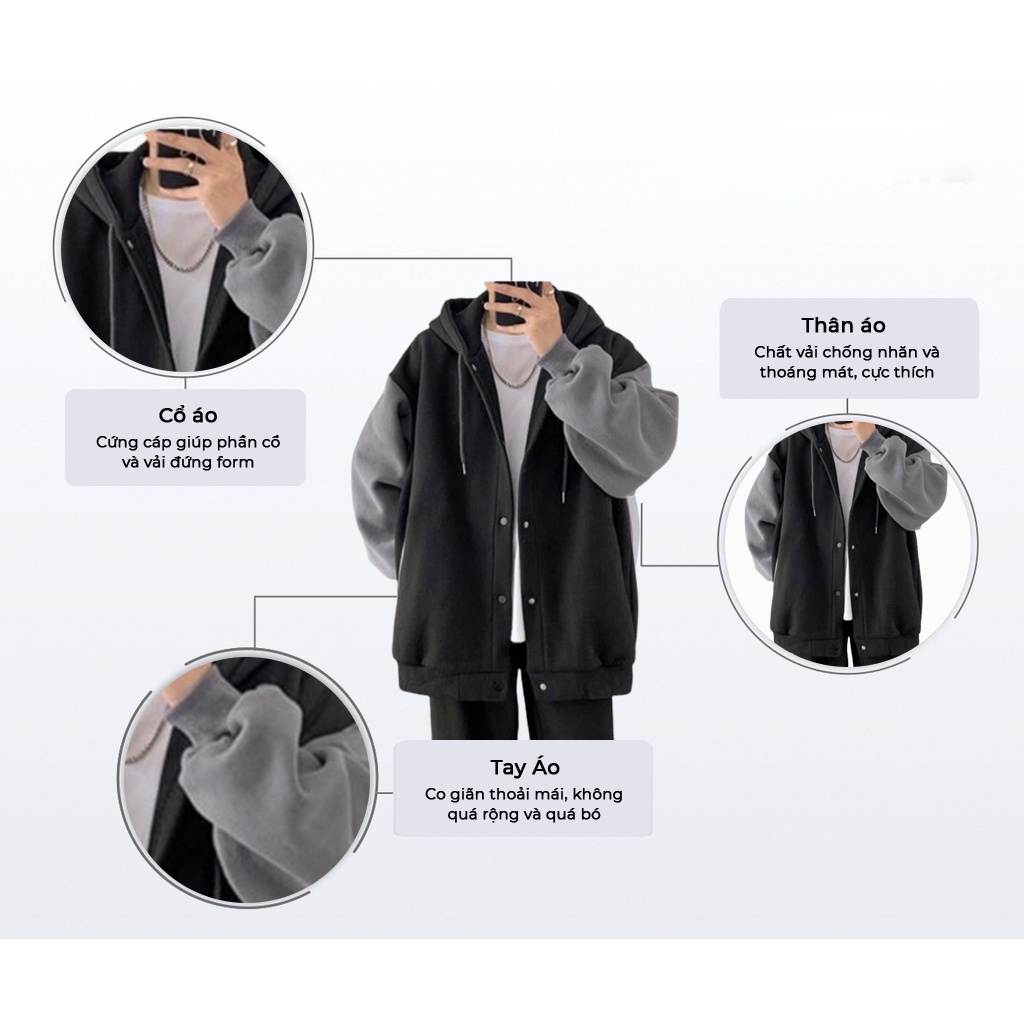 Áo Khoác Nỉ Bông Nam, Nữ Basic Unisex Nỉ From Rộng Màu Đen Xám HDBN750 Unichic