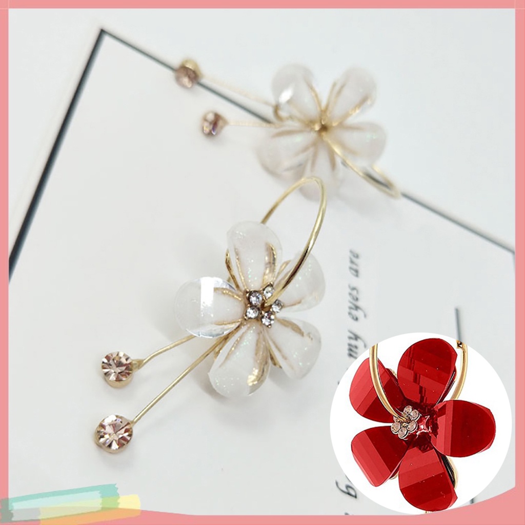 Bông tai hoa đính đá kiểu dáng Hàn Quốc
