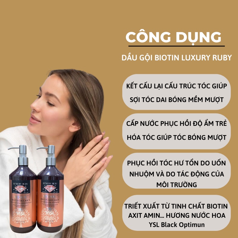 Dầu gội xả Biotin Collagen Luxury giảm rụng kích thích mọc tóc phục hồi tóc khô xơ hư tổn siêu thơm hàng chính hãng