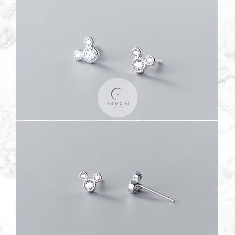 Khuyên tai bạc nữ. Bông tai bạc nữ 925 chuột Mickey đính đá
