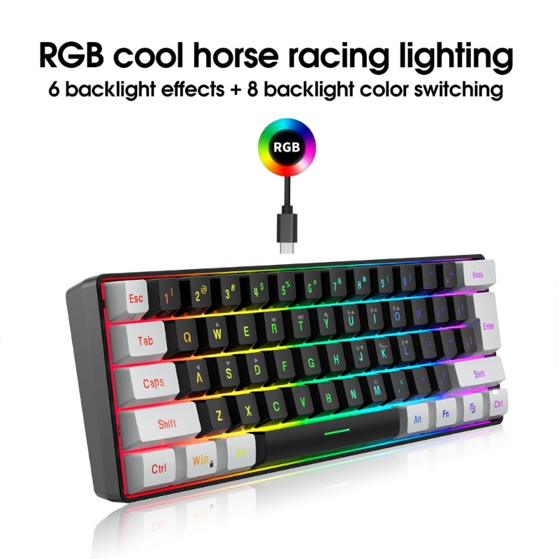Bàn Phím Mini Siêu Mỏng 61 Phím RGB 3200 DPI Cho Máy Tính
