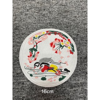 Patch vải ủi nhiệt hình thêu tròn 2 chim nước gắn áo dài áo cách tân