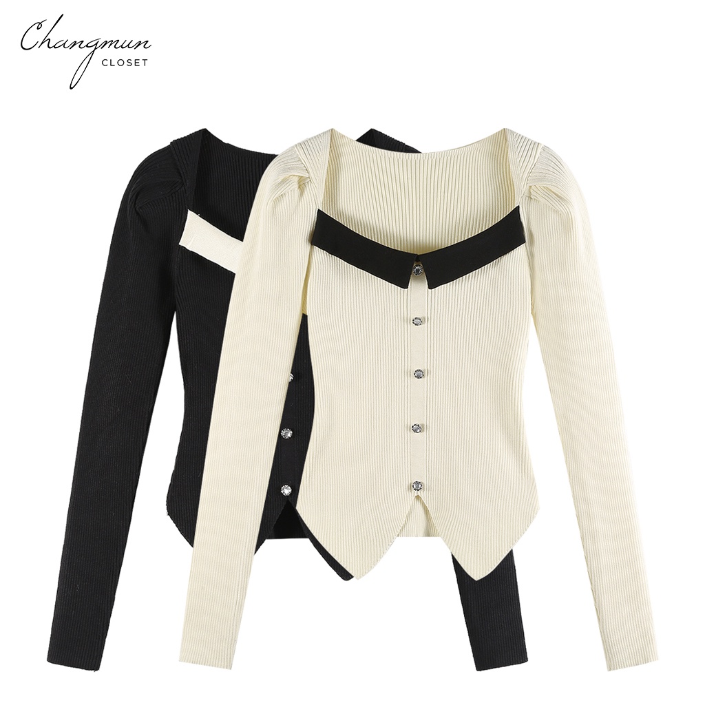Áo len nữ cổ vuông viền cổ Changmun Closet