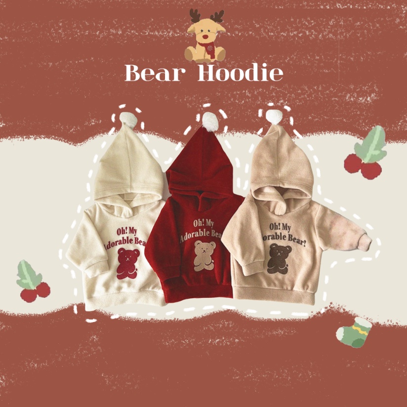 Áo Hoodie Tay Dài Dày Dặn In Họa Tiết Gấu Giáng Sinh Dễ Thương Thời Trang Mùa Đông Cho Bé Trai Và Gái