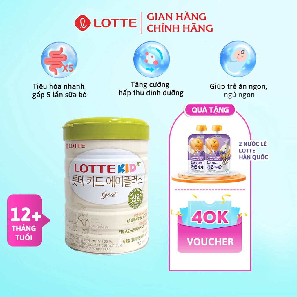 Combo 2 lon sữa Dê Lotte Kid A+ Hàn Quốc, bổ sung canxi hỗ trợ phát triển chiều cao cho trẻ 760g