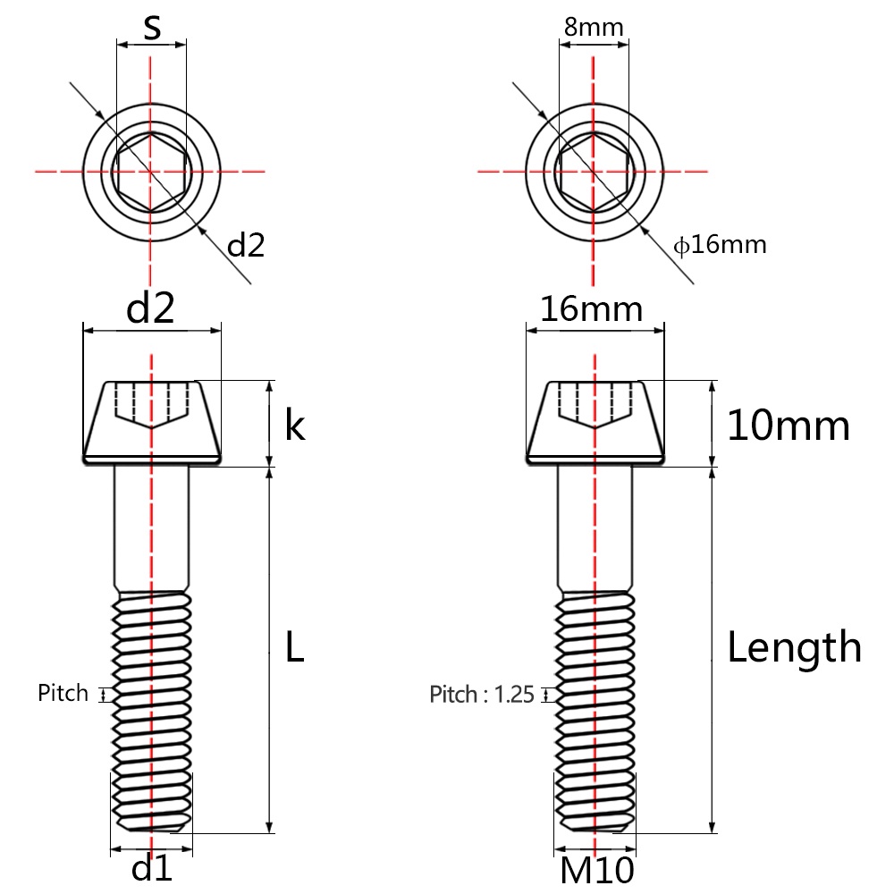 Ốc vít titan WANYIFA M10X20-100mm DIN912 tiêu chuẩn cho kẹp phanh xe mô tô