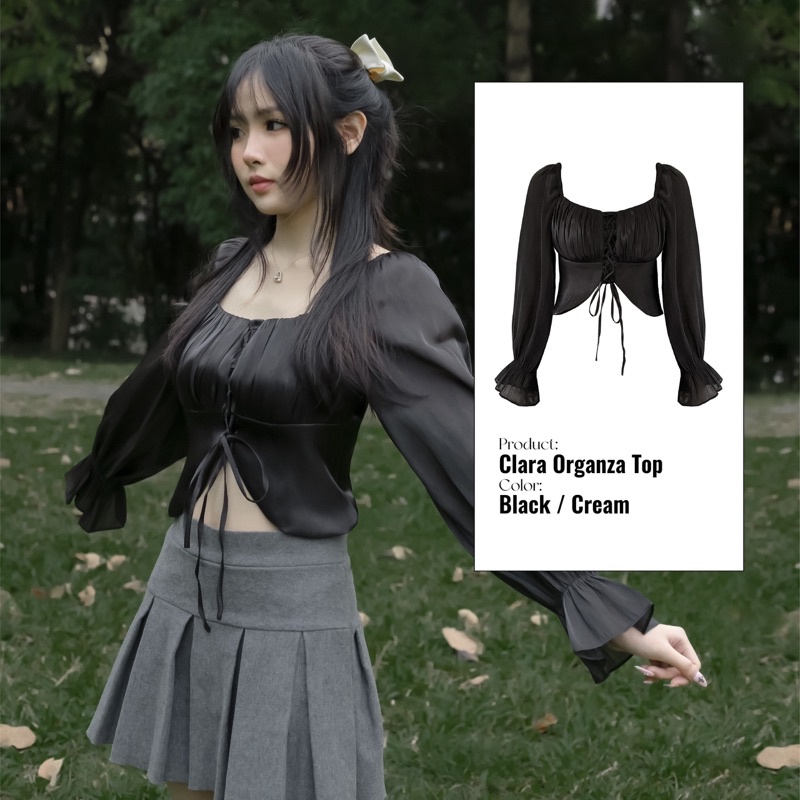 Áo lụa organza tay dài kiểu buộc nơ CLARA ORGANZA TOP LANIE