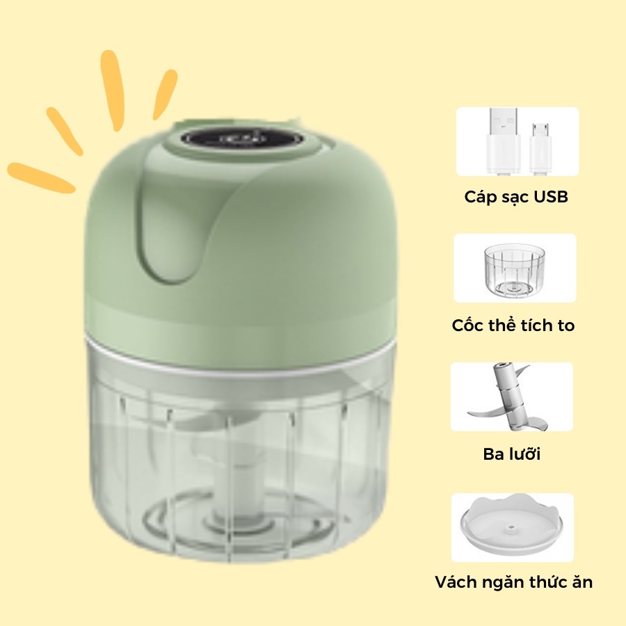Máy xay mini tỏi ớt cầm tay đa năng COOKING MACHINE sạc USB
