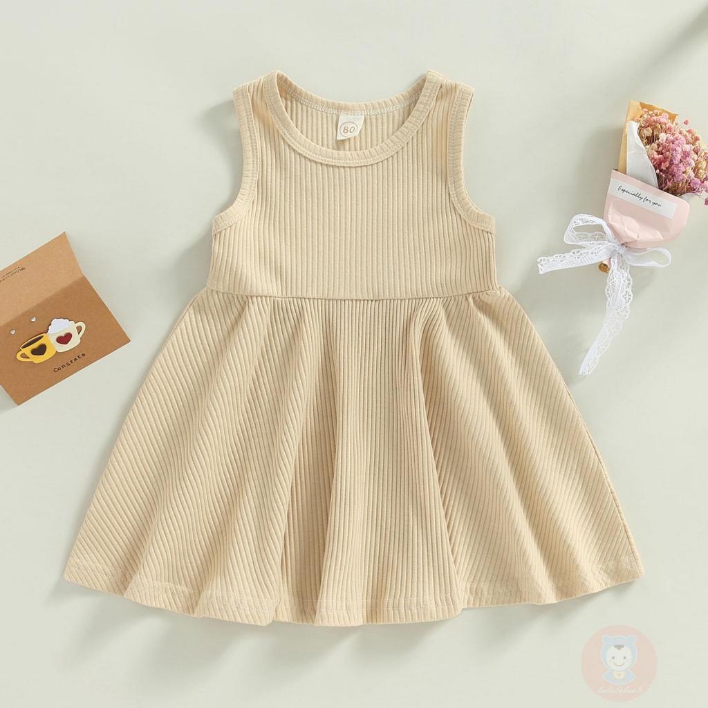 Đầm Sát Nách Cổ Tròn Dáng Chữ A Màu Trơn Thời Trang Mùa Hè Xinh Xắn Cho Bé Gái LAA6