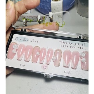 Nailbox Nuna C002 móng úp thiết kế Nail cô dâu french V hoa Hồng trắng thạch Hồng đào viền xích bi ship hỏa tốc