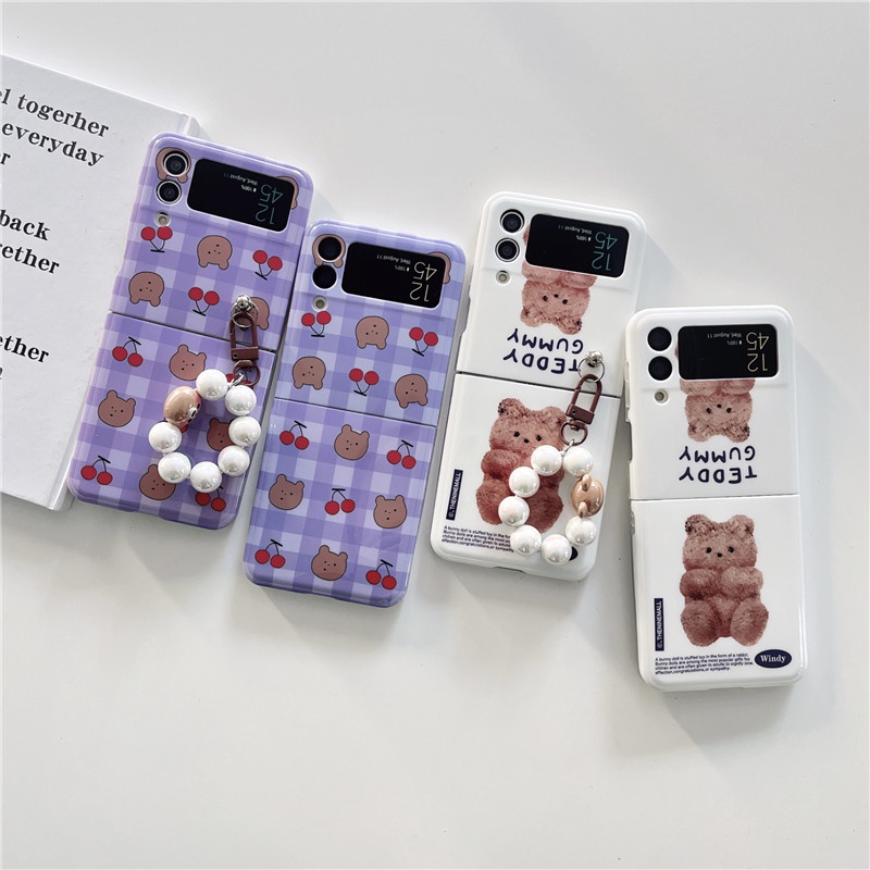 Ốp Điện Thoại IMD Chống Sốc Có Vòng Tay Hình Gấu Hoạt Hình Cho Samsung Galaxy Z Flip 4 3 5G Samsung Z Flip3 Flip4