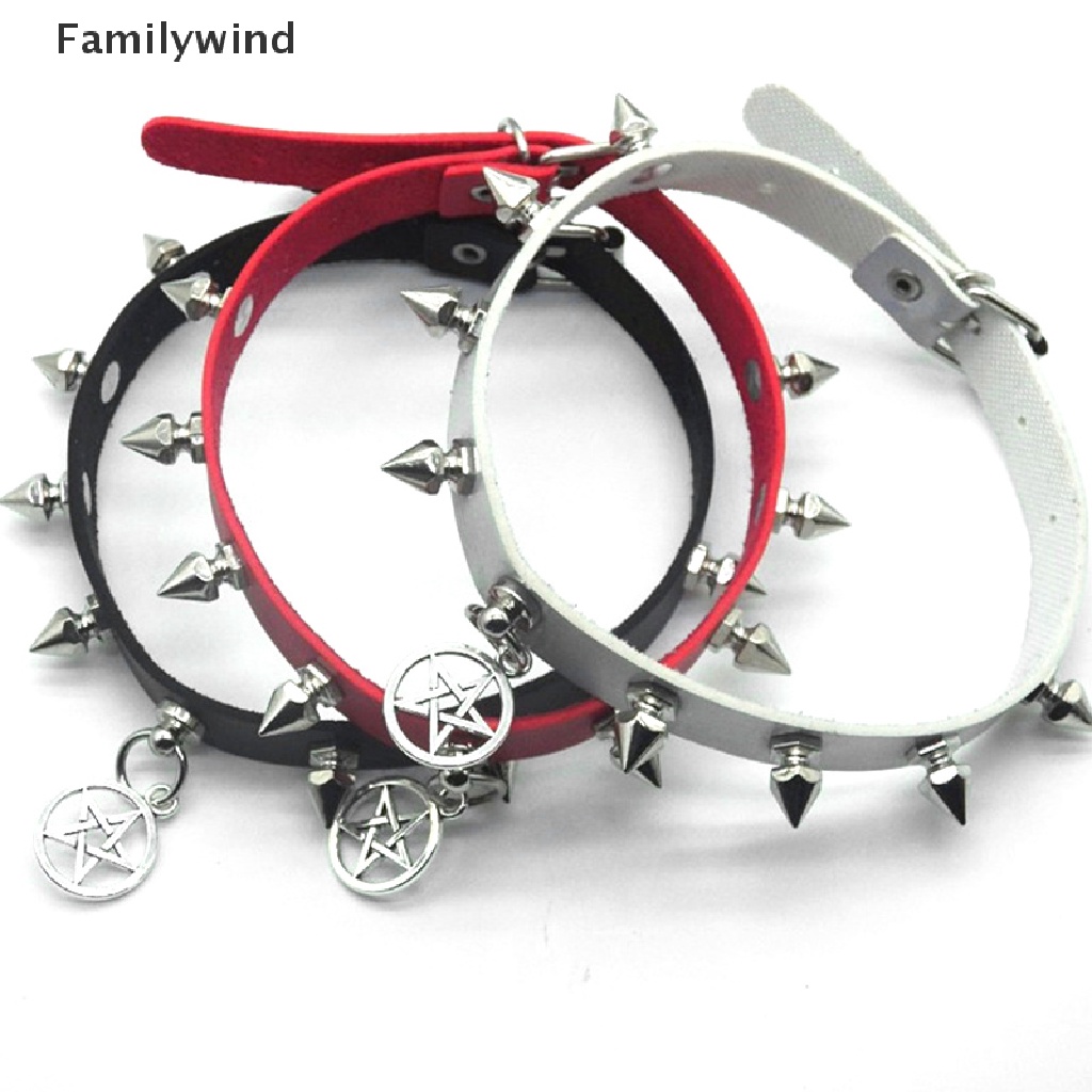 Dây Chuyền Choker Da Đính Đinh Tán Mặt Ngôi Sao Phong Cách Gothic Punk Quyến Rũ