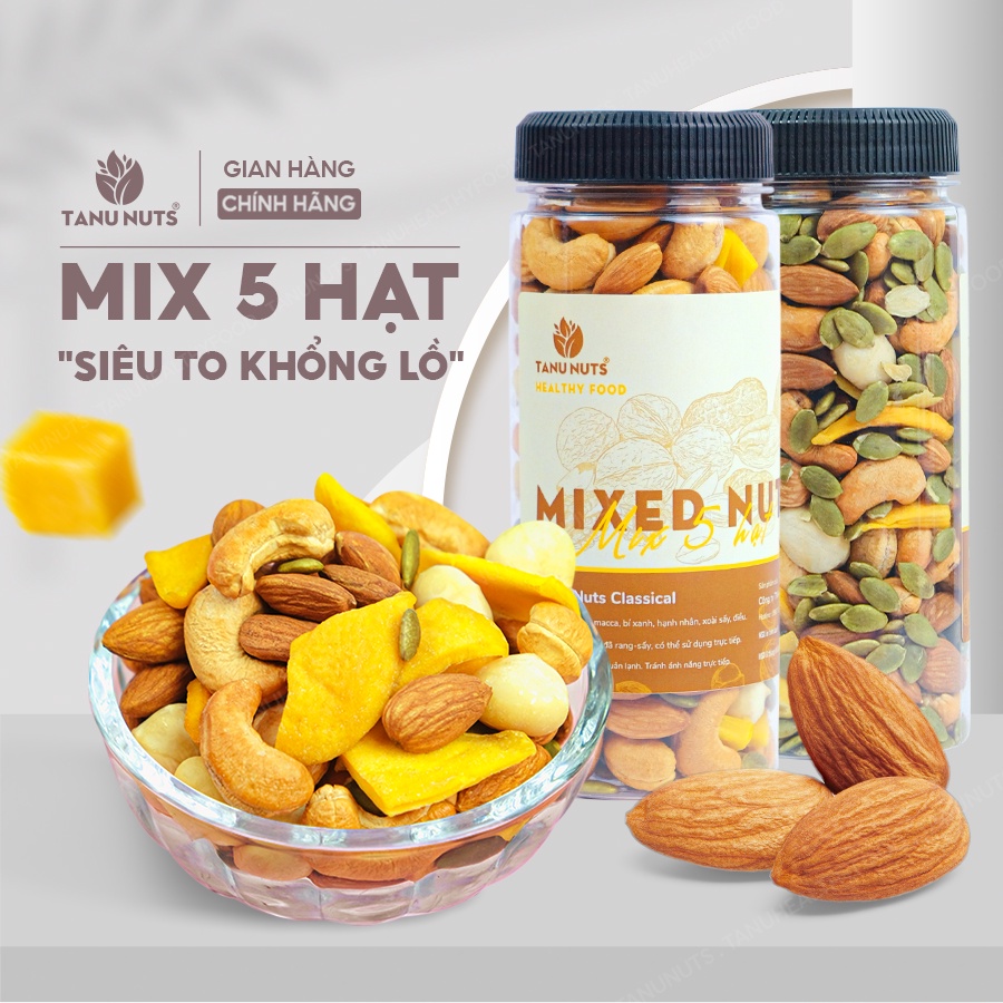 Hũ 350g hạt dinh dưỡng mix 5 hạt TANU NUTS, các loại hạt bí xanh, hạnh nhân