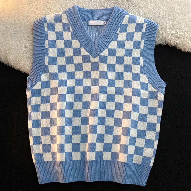 Áo Len Không Tay Cổ Chữ v Màu Sắc Tương Phản Thời Trang Mùa Thu Phong Cách Hàn Quốc