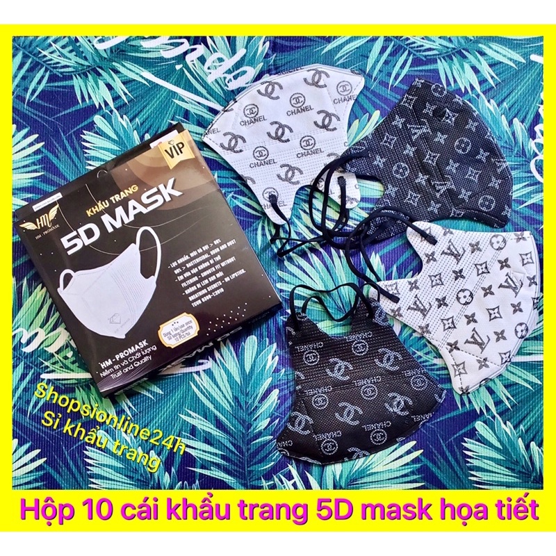 ✅ Hộp 10 cái khẩu trang 5D mask hoạ tiết hoa văn sang trọng HM