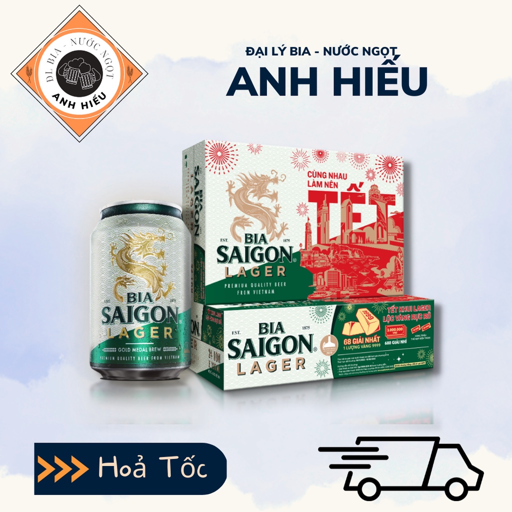 Thùng bia sài gòn xanh 24 lon - tết date luôn mới - ảnh sản phẩm 1