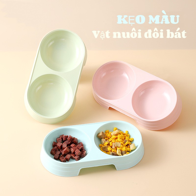Bát nhựa đôi đựng thức ăn cho chó mèo（Màu sắc là tùy chọn） LI0177