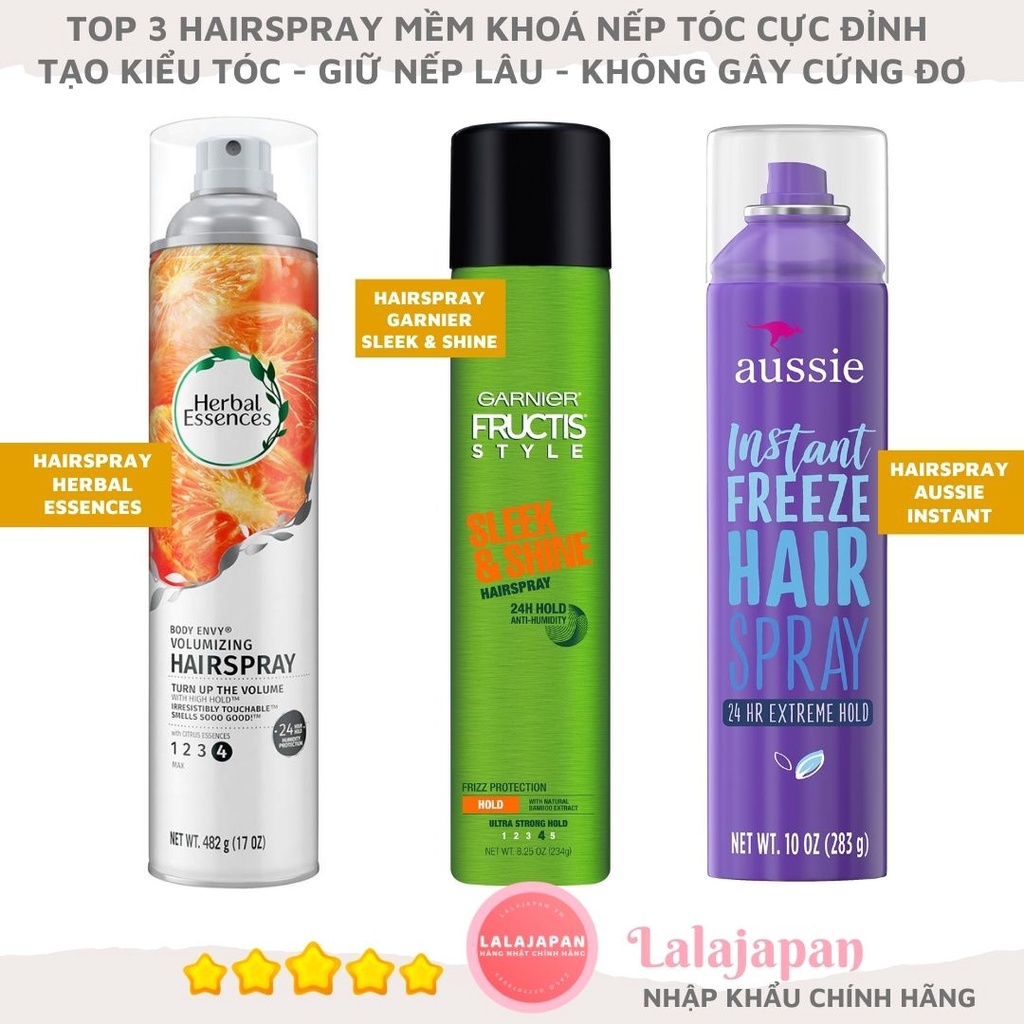 Hairspray Garnier khoá nếp phủ bóng 24h - Hairspray Aussie - Hairspray  Herbal Essences tạo kiểu tóc gôm xịt giữ nếp | Shopee Việt Nam