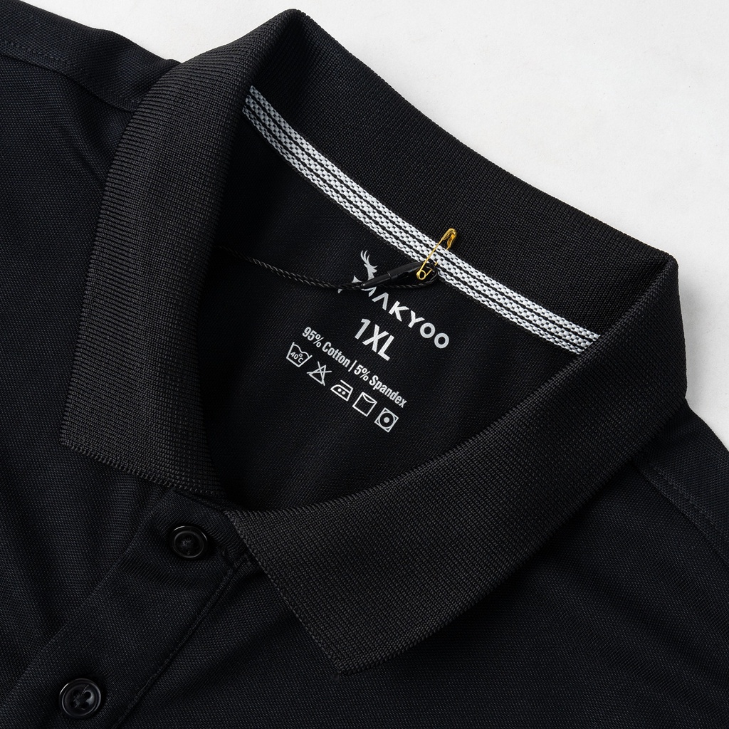 Áo Polo Bigsize 80-140KG AKYOO Cao Cấp Cotton Co Giãn, Thâm Hút Mồ Hôi, Áo Polo Bigsize - PL DEN IN CHU