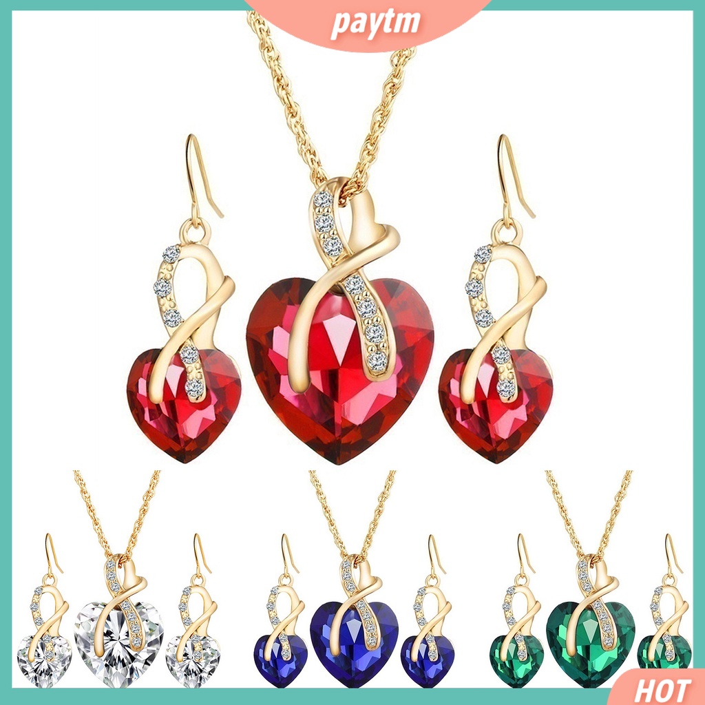 (PTM) Bộ trang sức đính đá hình trái tim sang trọng cho nữ