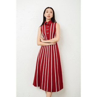 Đầm Sơ Mi Đỏ Không Tay Kẻ Sọc Nữ AT MODA DE LITA
