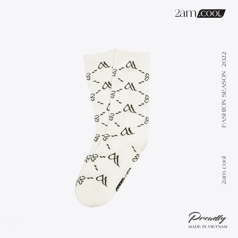 Vớ Cổ Cao Nam Nữ Co Giãn 4 Chiều Monogram Stripe Thương Hiệu 2AM