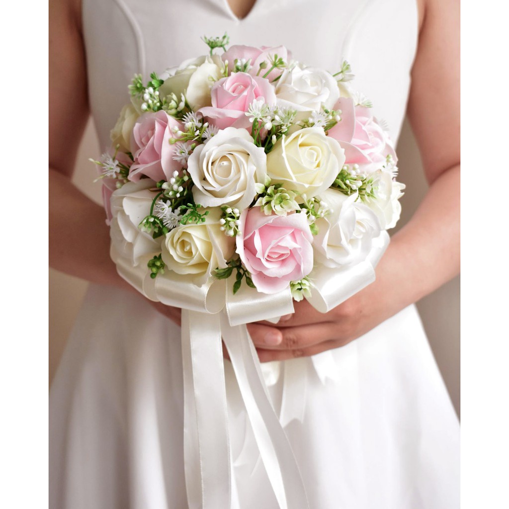 (Nhiều Mẫu) Hoa Cưới Cầm Tay Cô Dâu, Hoa Hồng Sáp Thơm Bouquet Of Flowers Wedding (Tặng hoa cài áo chú rể)