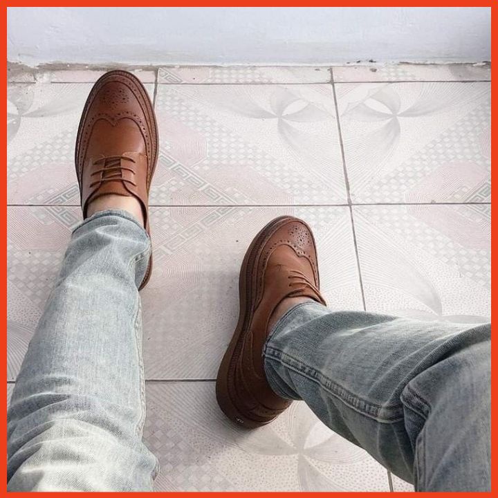 Giày Tây Nam Công Sở Cao Cấp Da Thật Họa Tiết Vintage Kiểu Dáng Trẻ Trung Sang Trọng Tăng Chiều Cao 4cm