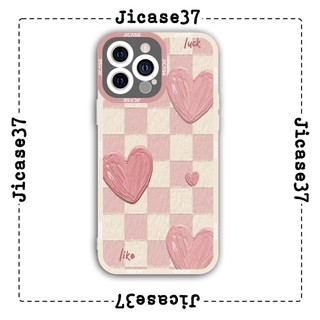 Ốp lưng iphone và samsung xiaomi oppo cạnh vuông Jicase caro trái tim hồng