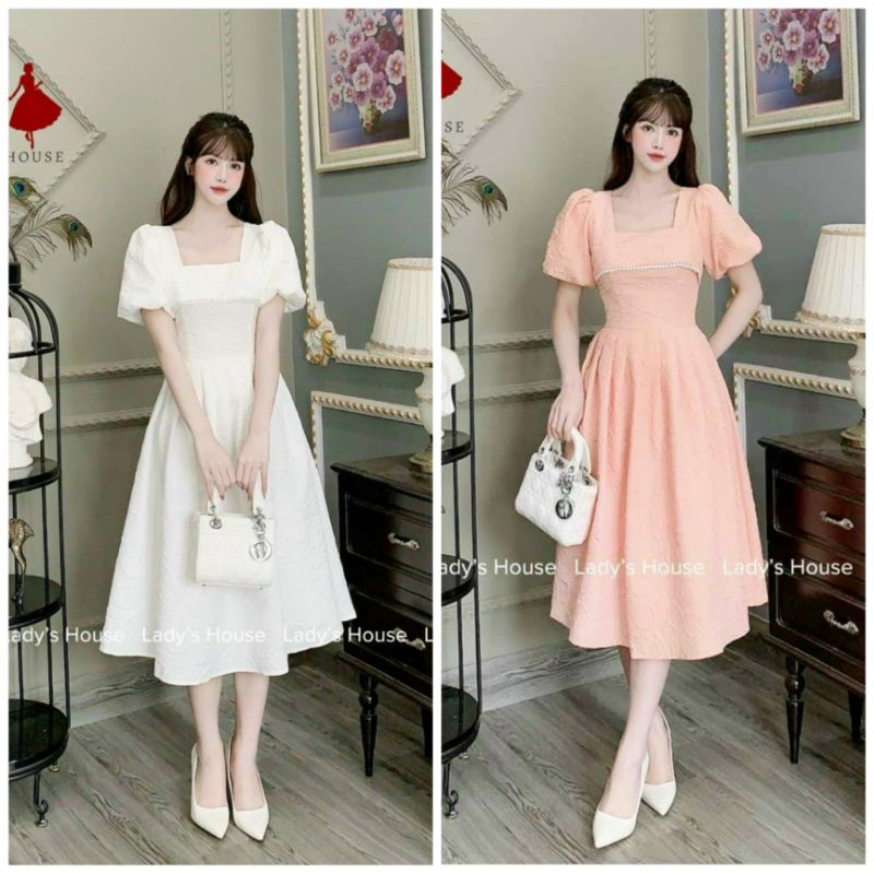 Đầm dự tiệc dáng xòe phối viền ngực chất xốp hình thật 100% váy đầm xòe dài ngang gối phù hợp đi chơi đi tiệc sang chảnh