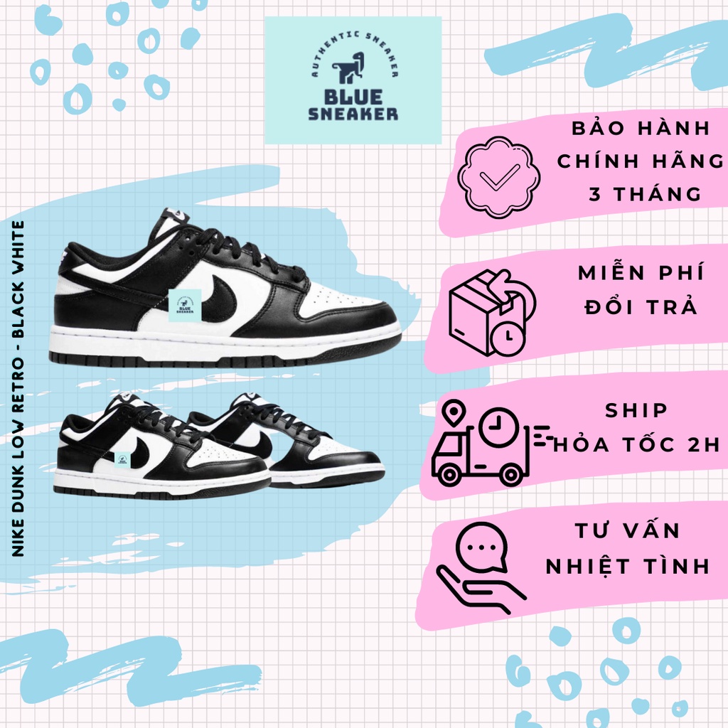 BLUE SNEAKER 1999 (Chính Hãng) Giày Nike Dunk Panda Low DD1391 - 100, giày Dunk Low Black/White Auth, full box bao check
