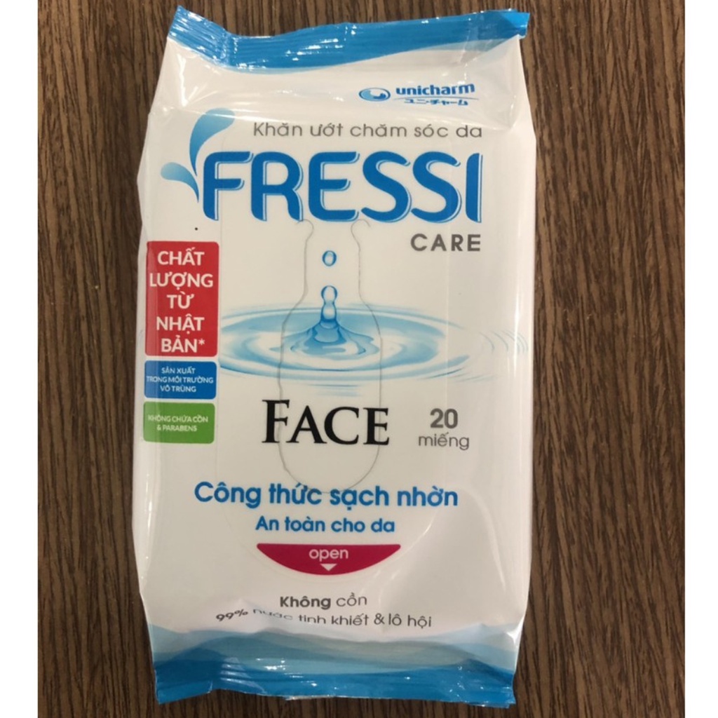 Khăn Ướt Chăm Sóc Da Fressi Care Face gói 20 miếng - Dùng tẩy trang, làm sạch nhờn, an toàn cho da