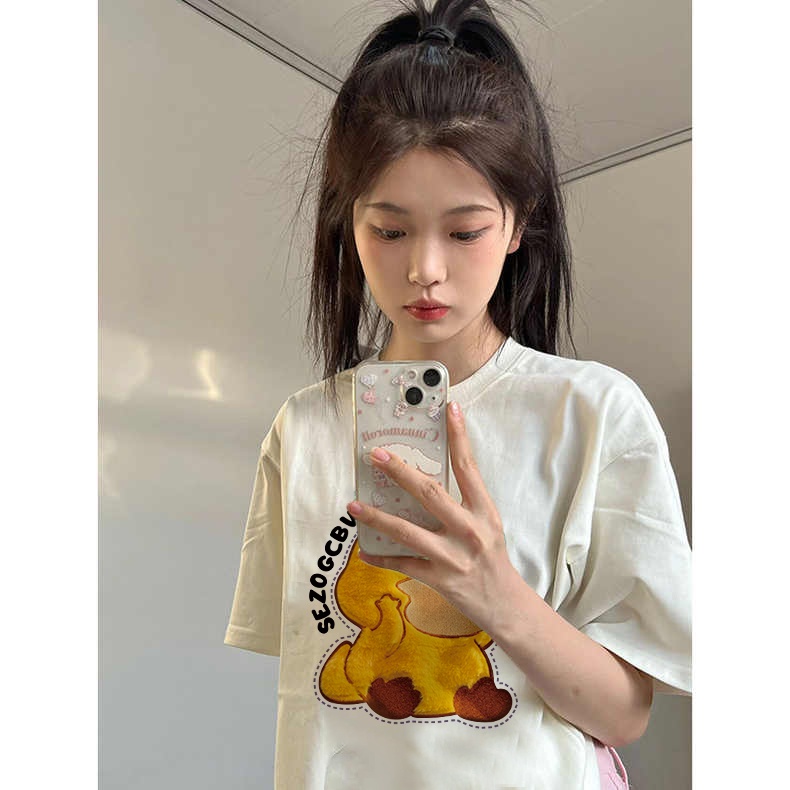 Áo thun SELVZE tay ngắn dáng rộng chất liệu cotton cao cấp thời trang dành cho nữ