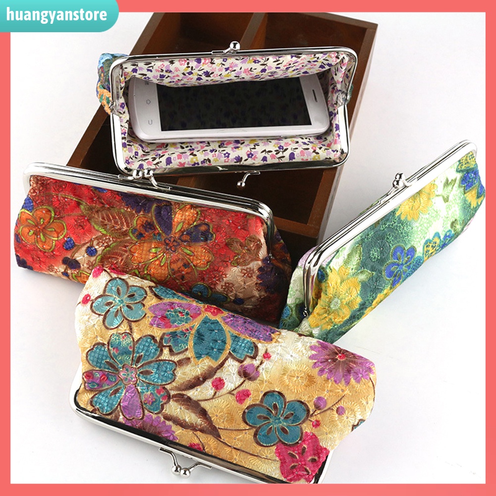 HY/ Ví cầm tay in họa tiết hoa tùy chọn phong cách retro cho nữ