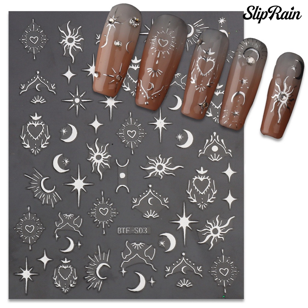 ❤Set 2 Tấm Sticker Dán Móng Tay Hình Trăng Sao Ba Chiều Lấp Lánh Không Phai Màu