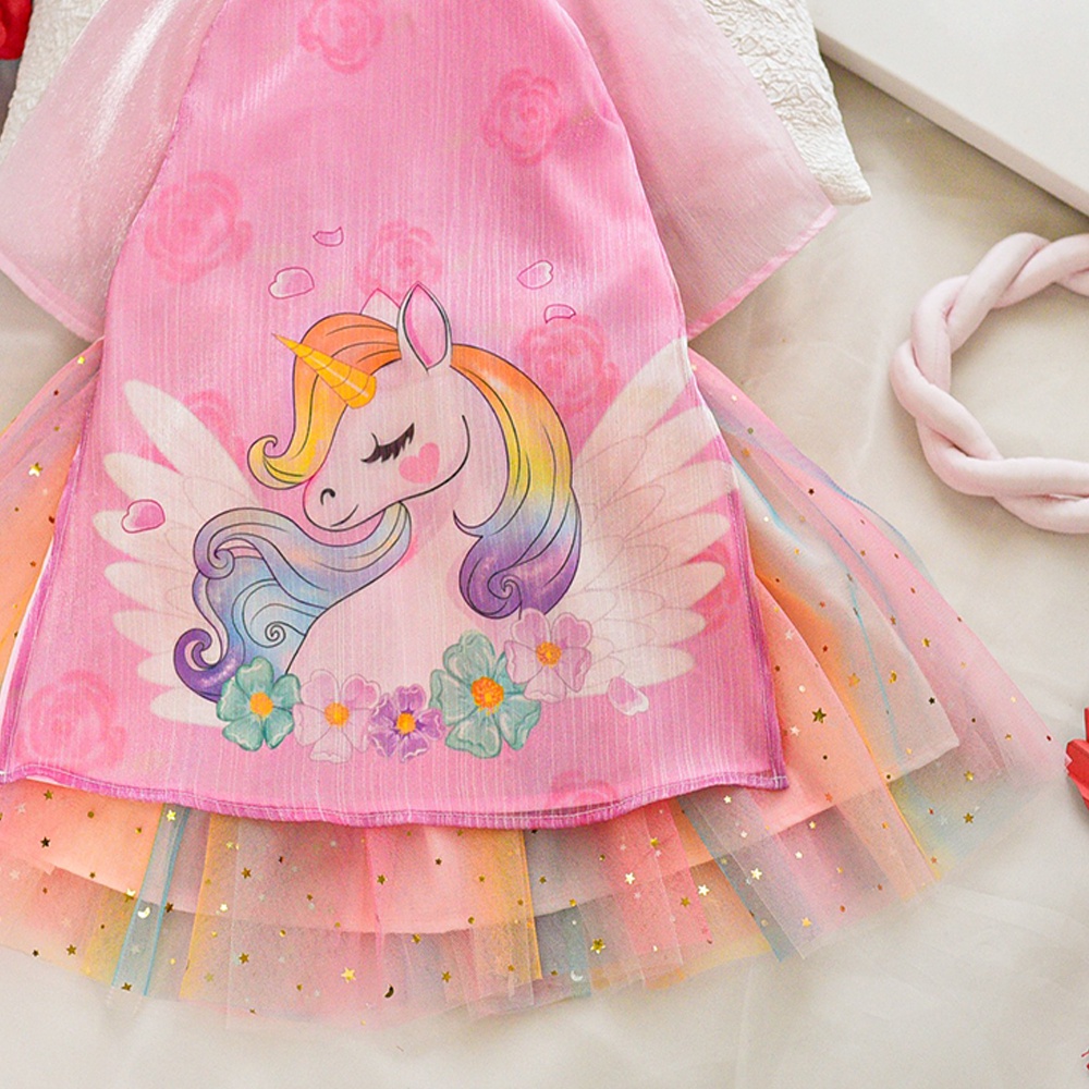 Áo dài bé gái in hoạt hình polly sét áo dài bé gái chất liệu tơ xước ánh kim kèm chân váy cầu vòng đủ size