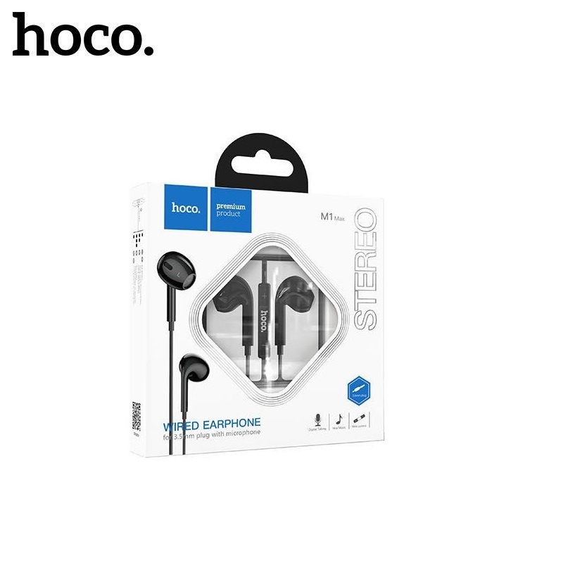 Tai nghe dây Hoco M1 Max có microphone tích hợp với trả lời cuộc gọi, play-pause, tăng giảm âm lượng dài 1.2M