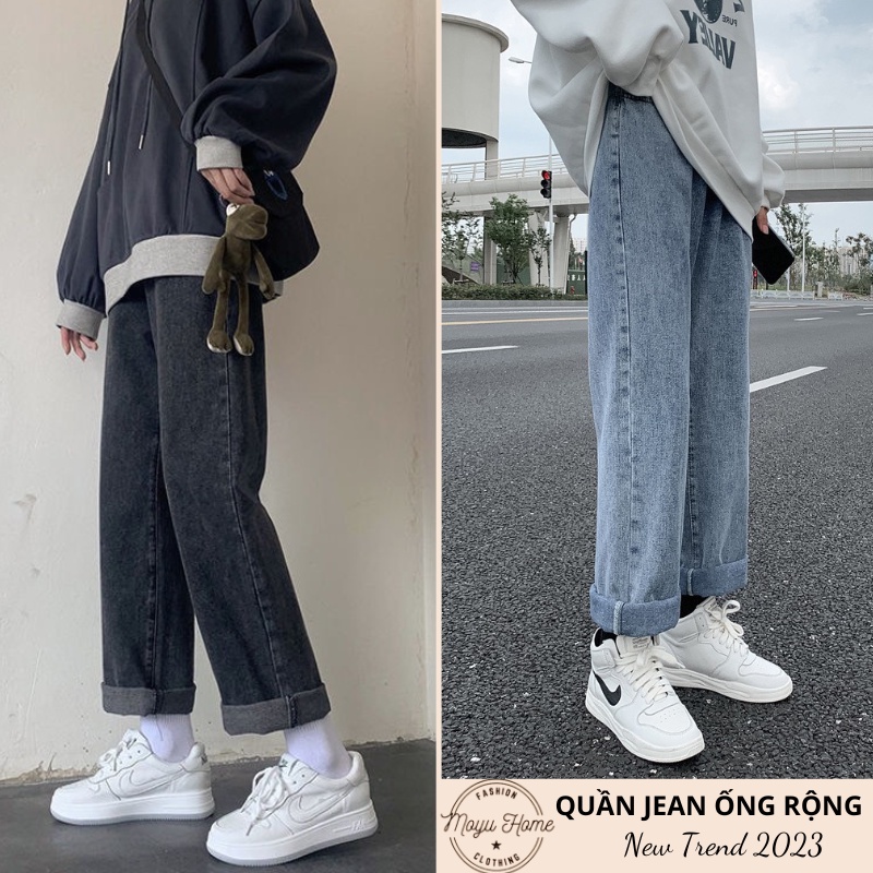 Quần jean Bigsize ông suông rộng nữ học sinh MOUYHOME, quần bò đen nữ cạp cao nữ phom xuông lưng cao cá tính - Q11