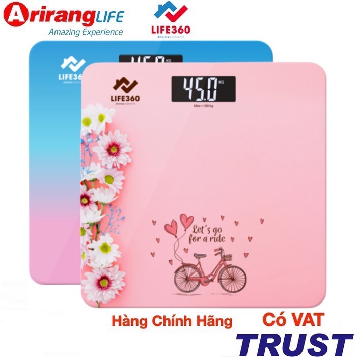 Cân sức khỏe điện tử Arirang Life360, cân điện tử thông minh, mặt kính cường lực,tải trọng tới 180kg Chính Hãng