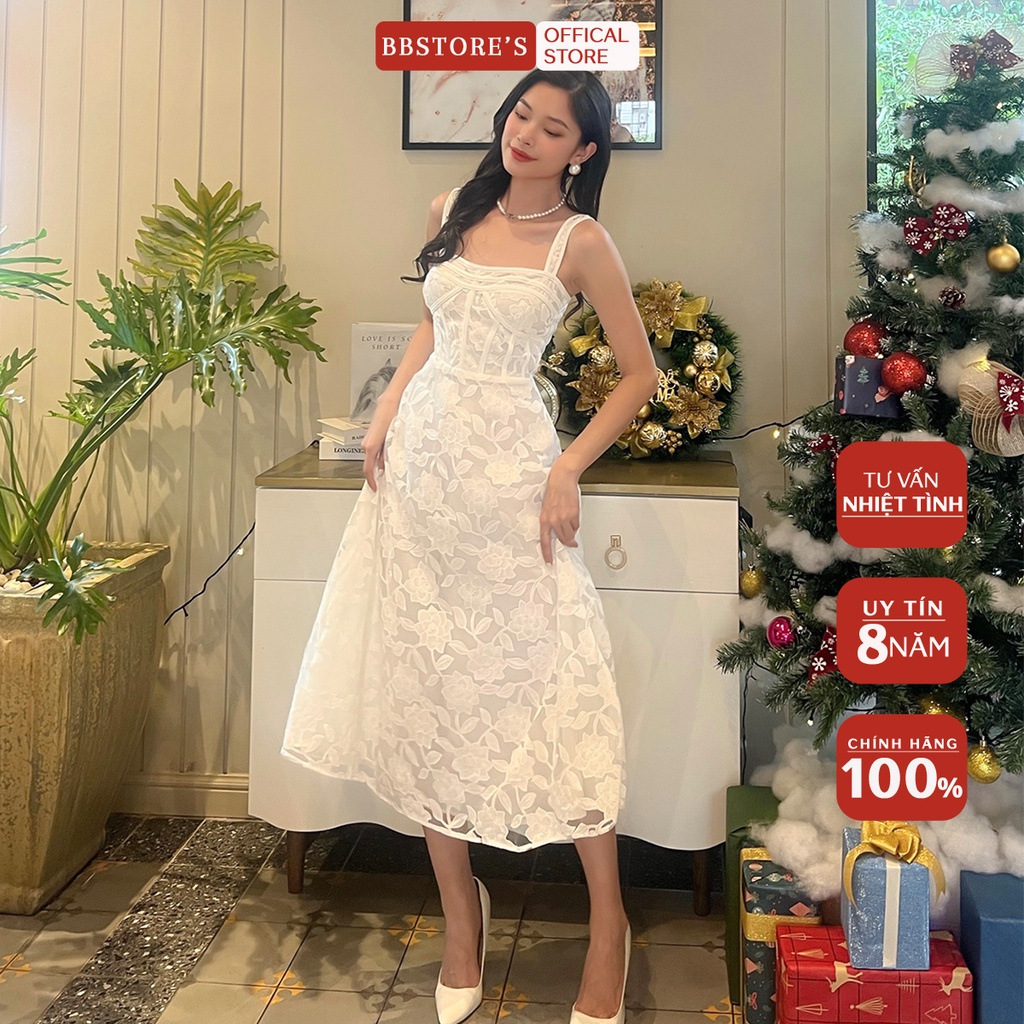BBSTORE'S Đầm Xòe Hai Dây Ren Hoa Dự Tiệc Sang Trọng -D1468