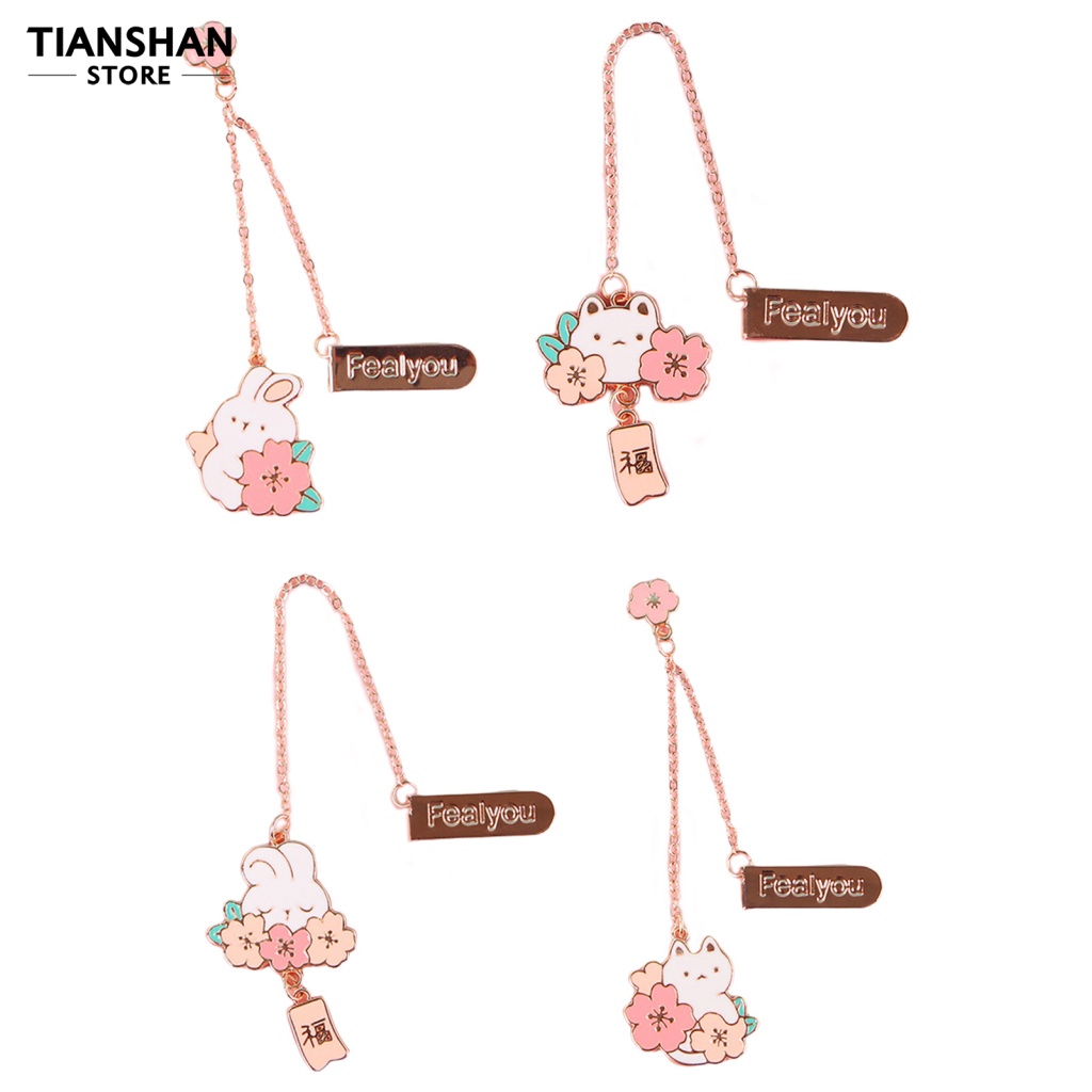 Bookmark Không Phai Hình Thỏ Hoạt Hình Có Dây Xích Màu Sắc Tươi Sáng Trang Trí Trường Học