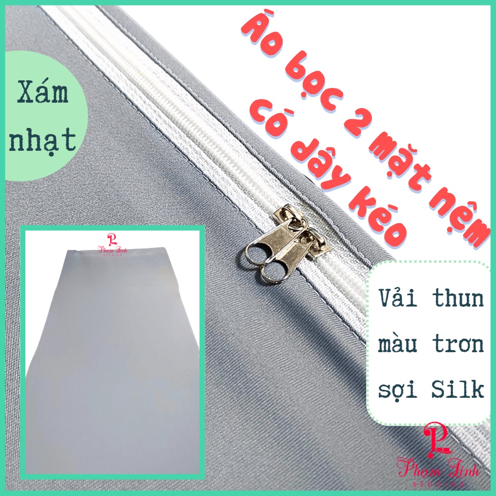 Áo bọc nệm 2 mặt dây kéo vải thun sợi siu (silk) màu trơn Hàn Quốc tấm bảo vệ nệm topper co dãn