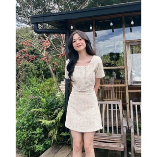 Set dạ tweed caro áo và chân váy chữ a luna set lucetfashion