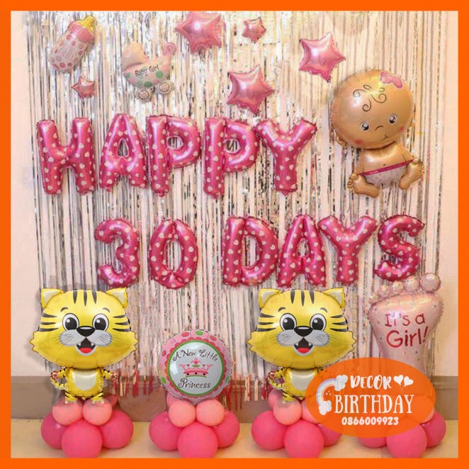 Set Trang Trí Sinh Nhật TUỔI HỔ Cho Bé Gái, Trang Trí Đầy Tháng Bé 2022, Đầy Đủ Như Hình Tặng Kèm Đồ Bơm Băng Dính